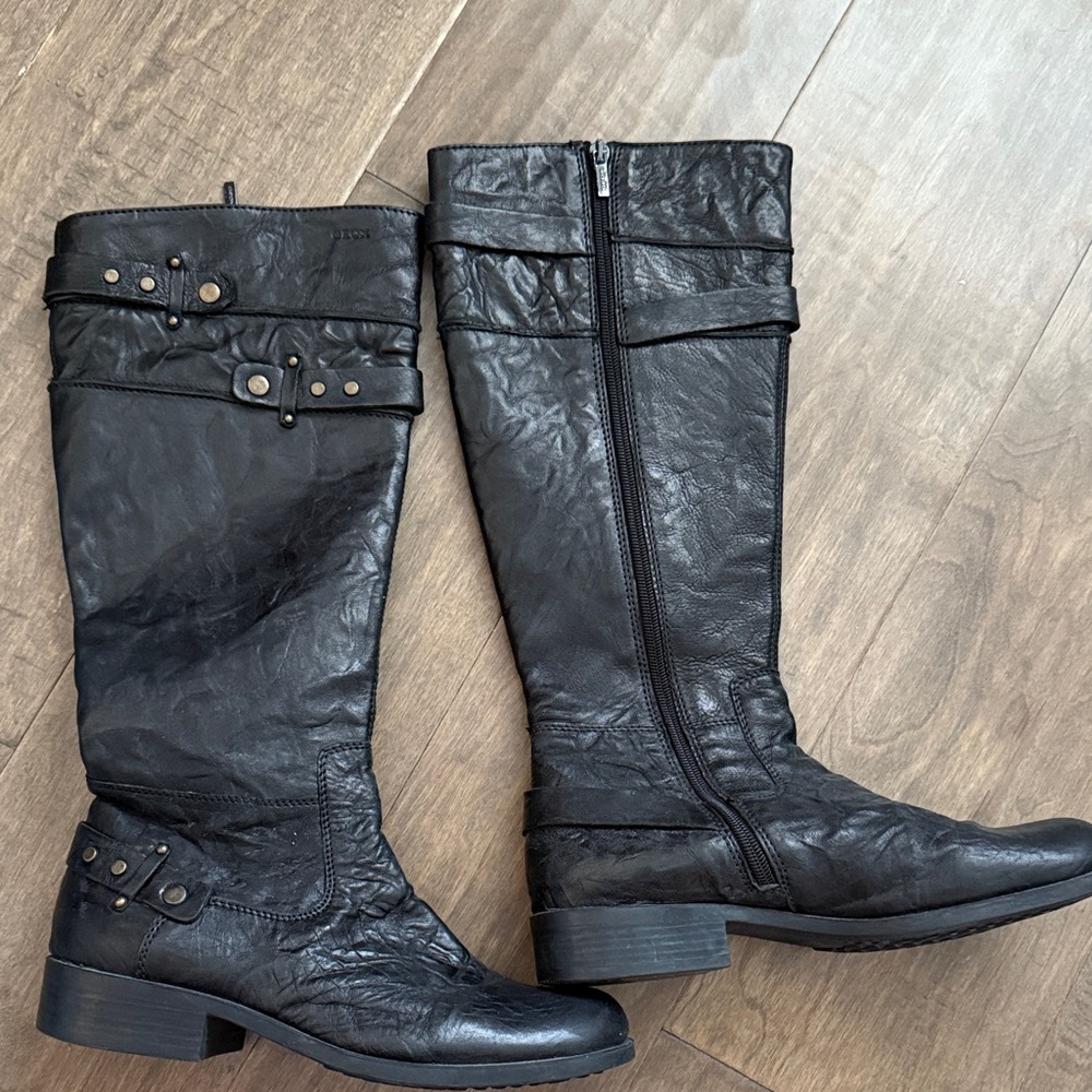 Geox black leather riding boots